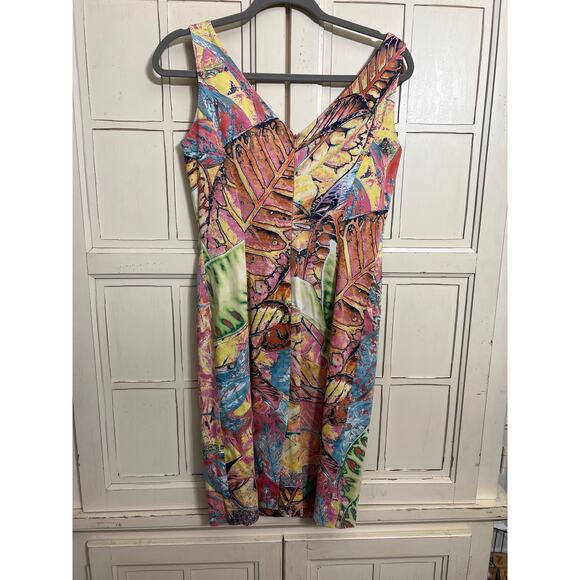 Yansi Fugel size 4 colorful leaf print sheath dress - Picture 4 of 4